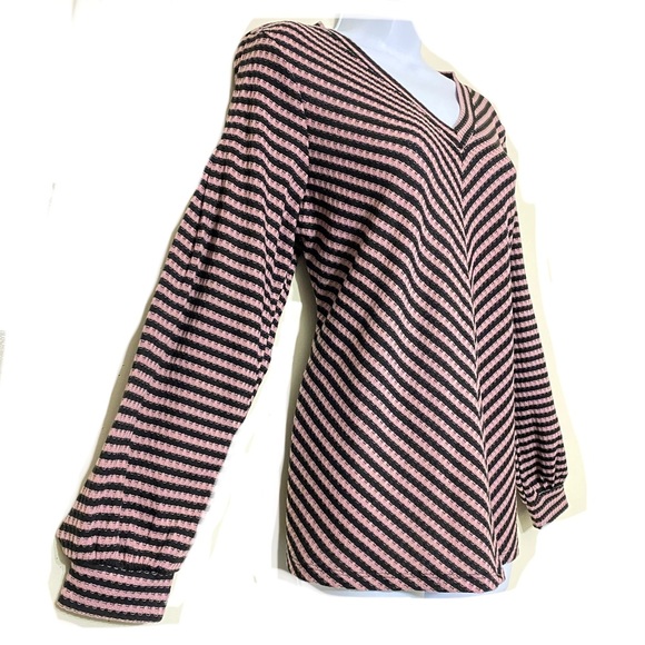 Workshop Republic sweater PINK & BLACK v-neck striped long bishop sleeve size L - Picture 6 of 9